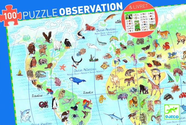Puzzle Observación 100 piezas Animales del Mundo Djeco